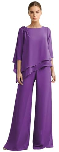 Conjunto de 2 trajes de gasa para mujer con mangas 3/4 de manga 3/4 para mujer, con volantes y formales