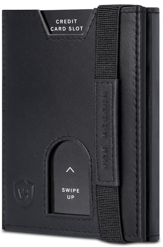 VON HEESEN Slim Wallet mit XL Münzfach & RFID-Schutz - Leder Geldbeutel - Mini Geldbörse für Herren und Damen - Kartenetui Echtleder Karten Portemonnaie klein - Kreditkartenetui Schwarz (Glatt)