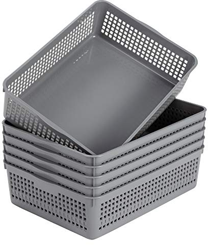 Eslite Plastic Organizing Baskets/Storage Tray Baskets,6-Pack,Gray