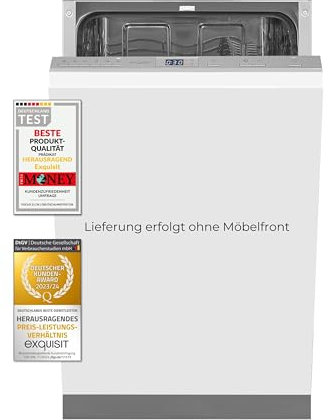 Exquisit Lavavajillas EGSP2109-E-030E Plata | Lavavajillas totalmente integrado 45 cm | 9 manteles LED | Lavavajillas totalmente integrado 45 cm
