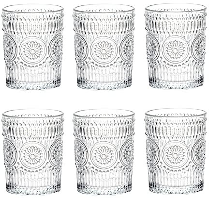 LOYUYU Set De 6, Verres à Eau Romantiques, Verres à Boire Premium 250ML, Set De Verrerie Vintage pour Jus, Boissons, Bières, Cocktails Set de 6 (250ml)