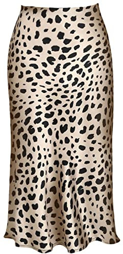comefohome Rock Damen Leoparden Midi Lange Röcke Sommer Verdeckte elastische Taille Lässiger Leopardenrock Leopardenmuster Midirock Sommerrock Skirt Leopard M
