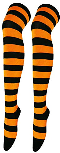 Damen Gestreifte Overknees Strümpfe Ringelstrümpfe Karneval Fasching Kniestrümpfe Regenbogen Oberschenkel Hohe Socken Overknee Mädchen Party Stützen Kostüm Halloween Cosplay 80er Jahre