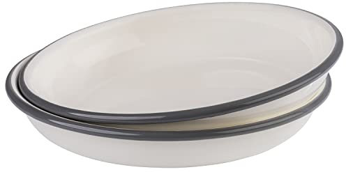APS 98670 - Juego de platos hondos (2 unidades, 22 cm de diámetro, 3,5 cm de alto, chapa de acero esmaltado), color blanco crema con borde gris