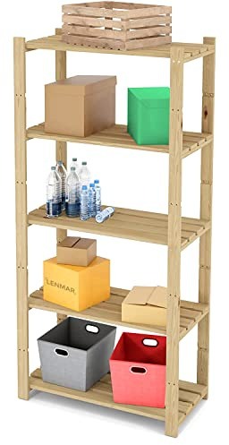 Lenmar Serie B Scaffale in legno di pino, legno beige chiaro, B-27, 170 x 60 x 40 cm, 5 ripiani, libreria, scaffalatura in legno, mensola da parete, mensola a 5 ripiani, per ufficio, soggiorno