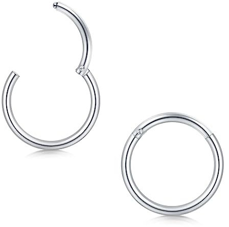 Longita 2 Stück Nasenpiercing Ring, 316L Chirurgenstahl Nasenring, 16G Septum Clicker Ring, Helix Conch Knorpel Tragus Piercing Ohr Innendurchmesser 6MM Silber