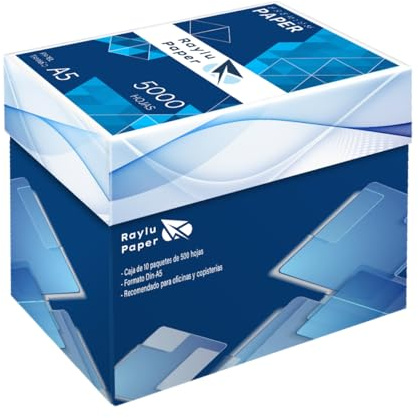 RAYLU PAPER - Folios A5 80gr 5000 Premium Multipurpose pappersark för laserskrivare, Inkjet och kopiatorer, för kontor och hem
