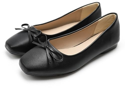 Dear Time Women's Casual Foldable Ballet Flats Square Toe Ballerina Flats Shoes Comfortable Matte Black Size 8