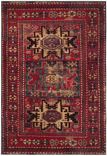 SAFAVIEH Traditionell matta för vardagsrum, matsal, sovrum – persisk samling, kort lugg, röd och multi, 61 x 91 cm