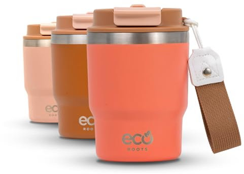 ECOROOTS Evergreen - Vaso Térmico 360 ml – Termo de Café Sostenible – Sin BPA – Acero Inoxidable y Tapa Antifugas con Pajita – Taza Café para Llevar para Oficina, Viajes, Yoga y Sports (CORAL TROPIC)