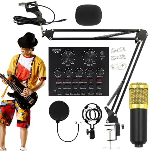 Ahuuen Equipo de transmisión en, Juego de micrófono de Condensador - Equipo Profesional de transmisión en - Juego de Tarjetas de Sonido para transmisión en, Kit de micrófono para transmisión con