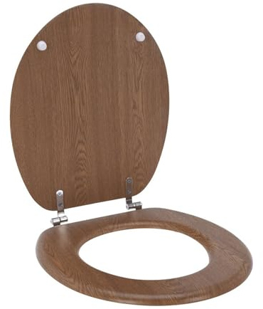Well Home Asiento de Inodoro MDF con tapa y Bisagras de Acero inoxidable color Madera 37,5x5,5x45cm