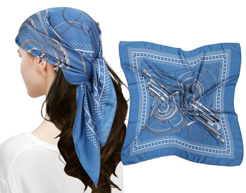 MEANBEAUTY Head Scarf for Women Like Silk Scarf Square Scarves Satin Bandanas Neck Scarfs 27.5 Inch with Gift Packed-Floral 15