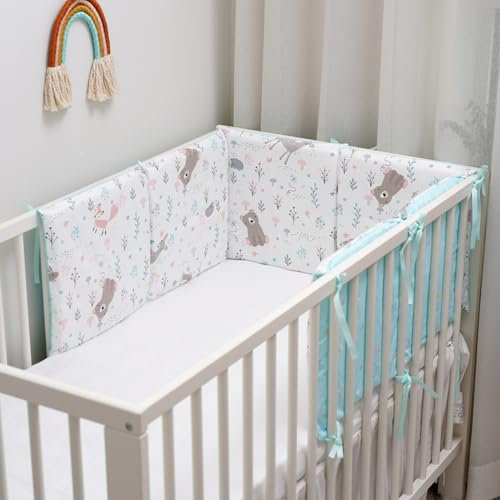 WGQR Baby Bettumrandung Nestchen 30x30cm, Rausfallschutz Bett Bettgitter Bettschutzgitter, Babybett Gitterschutz aus 100% Baumwolle mit Riemen, Bettumrandung/Polster für Laufgitter*P