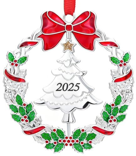 Christmas Ornaments, Metal Christmas Tree Ornaments Dated 2025 Silver Rotatable Funny Christmas Ornaments Decorative Keepsake Tree Decoration
