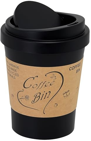 Soddeph 0.9 Gallon Desktop Trash Can with Swing Lid, Small Plastic Waste Bin for Desk, Coffee Table, or Vanity,Mini Countertop Trash Can for Office or Bathroom (Black)