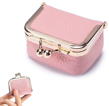 SHOFUL Leather Travel Jewellery Box, Small Jewellery Case with Kiss Lock, Mini Travel Ring Box for Women for Earrings, Rings, Necklaces, Bracelets (Pink)