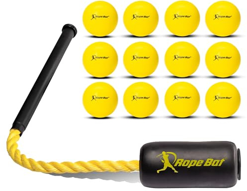 Rope Bat - The Original Patented Rope Bat Swing Trainer w/ 12 Soft Training Balls - Baseball & Softball Swing Trainer, Training Tool, Batting Aid