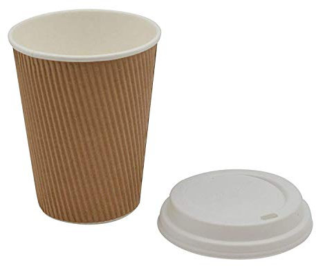 We Can Source It Ltd 100 x 12oz Ripple Brown Kraft Paper Cups - 3-PLY Disposable Insulated Coffee Cups with Secure White SIP Through Lids - Leak-Proof Durable Paper Cup for Tea, Coffee & Hot Beverages