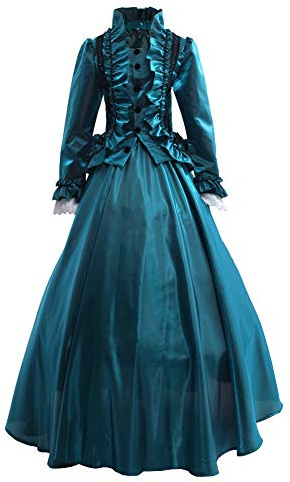 GRACEART Womens Medieval Victorian Fancy Dresses with Crinoline Palace Royal Masquerade Vintage Costume (M, Green)