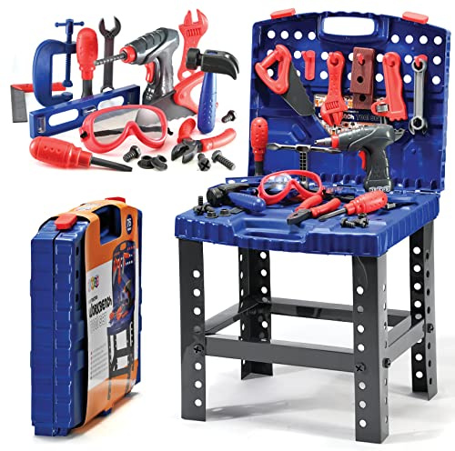 Play22 Kids Tool Set Bench 76 Pc - Toddler Tool Bench Set with Electronic Play Drill - Stem Educational Toy Pretend Play Construction Work Shop - Preschool Toy Gift for Kids Children Boys and Girls