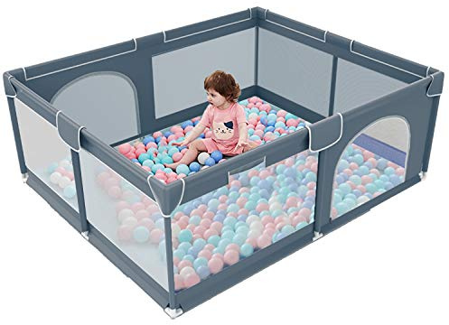Zdolmy Baby Playpen, Extra Large Baby Play Center Sturdy Square Fence with Breathable Mesh Storage Safety Play Yard Home Indoor & Outdoor for Babies, Infant, Kids, Childs(Grey)