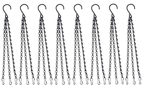 KAHEIGN 8Pcs Hanging Chain with Clip, 40cm Metal Hanging Basket Hanger 3-Leg Plant Hanging Chain for Flower Pot Planters Bird Feeders Lanterns Ornaments (Black)