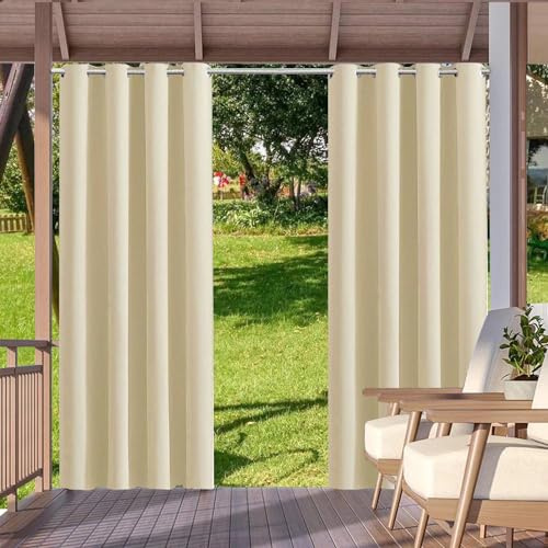 HUAXIQUE Rideau Exterieur Protection Anti-UV avec œillets résistant aux intempéries Opaque Convient aux Terrasses Pergolas Jardins Tonnelles Rideau Exterieur B274XH132cm Beige