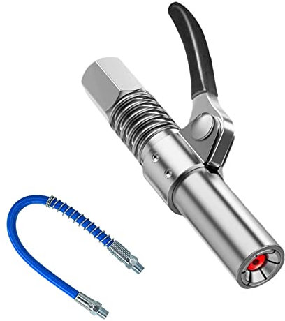 Offfay Grease Gun Coupler, Quick Release Grease Coupler, Single Handle Gear Oil Nozzle with 30cm Hose, Fits All Standard Automotive Grease Guns, Compatible with All Grease Guns