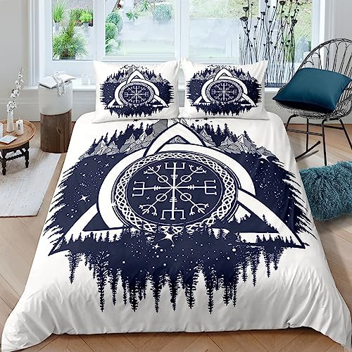WIKINGER Bettwäsche 135x200 cm 2teilig Jungen 100% Mikrofaser Sommer Weiche Winter Warm Kinder Bettbezüge mit Reißverschluss 3D Viking Berg Bettbezug mit Kissenbezüge 80x80 cm