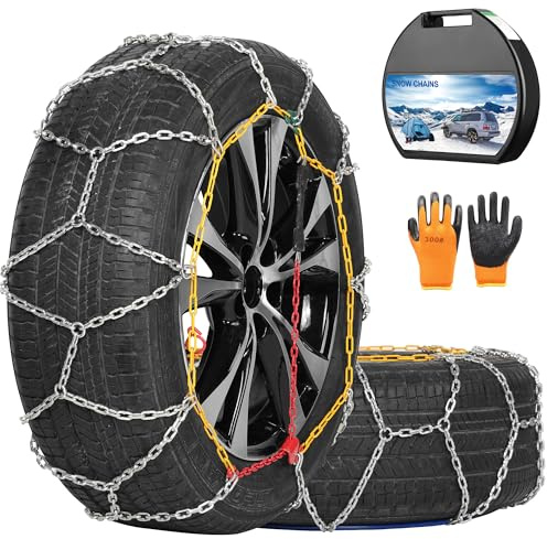 COCO BIRD Snow Chains, Wear-Resistant High Carbon Steel Anti Slip Tire Chain for Passenger Cars, Pickups, and SUVs, Set of 2 (KN130)