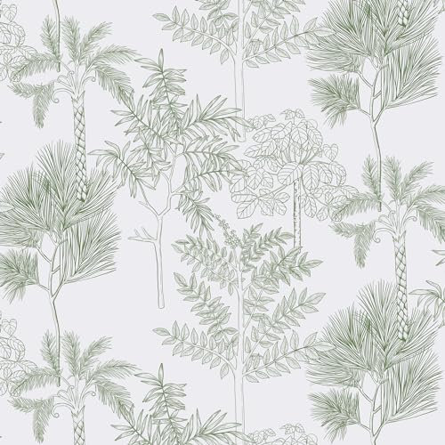 CiCiwind Self Adhesive Wallpaper Retro Floral Wallpaper 39cm×3m Peel and Stick Contact Paper White Green Tree Stick on Wallpaper Thicken Sticky Back Plastic Removable Vinyl Wrap for Wall Furniture