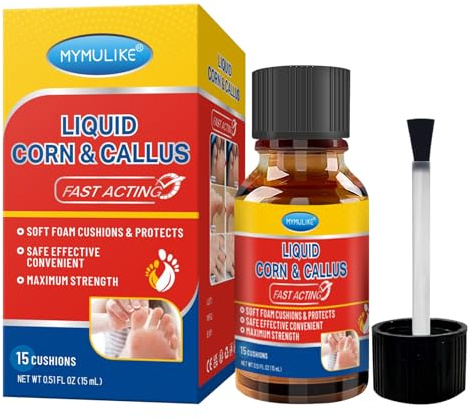 MYMULIKE Liquid Corn Remover, Corn Removers for Toes, Fast Acting, Safe Removes Corns Fast Extra Strength for Kids and Adults, 15ml Liquid with 15PCS Cushions 10PCS Swabs (15ML*1)