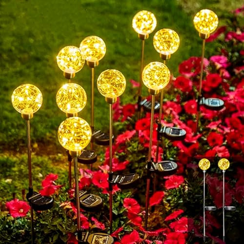 Luces solares para jardín al aire libre, paquete de 2 luces solares de 40 LED, 8 modos, bola redonda, impermeable, luces de Navidad para camino, césped, patio, pasarela, decoraciones de Navidad