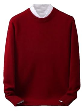 REHJJDFD Men Cashmere Sweater O-Neck Pullovers Men's Loose Knitted Bottom Sweater Fall Winter Casual Sweater Burgundy XL