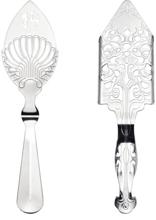 2 cucharas de absenta de acero inoxidable, cuchara de goteo de absenta de estilo vintage con 2 tipos, filtro de malla de cubitos de hielo, cuchara de ajenjo, cuchara coladora para bar, cóctel, té,