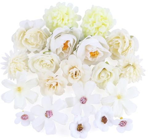 GUOSIYAO Teste Di Fiori Artificiali Fiori Finti Per Decorazioni Fiori Di Stoffa Fiori Artificiali Decorativi Decorativi Per La Casa Di Nozze Ghirlanda Scrapbooking Artigianato 20Pcs (Bianco)