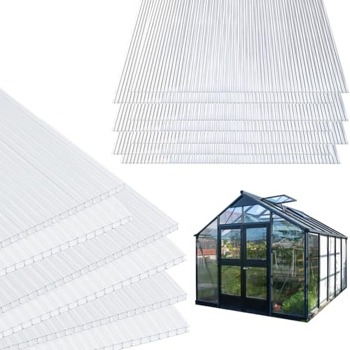 Jaxguom 14 plaques Polycarbonate alvéolaires de 4 mm, 60,5 x 121 cm, Plaque de Serre à Double paroi pour Serre, Horticulture, plaques de Rechange Remplacement