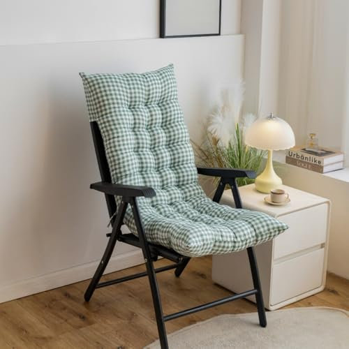 Hiseng 8cm Dicke Sonnenliege Auflage, Anti-Rutsch Kissen Liegenauflage, Auflage Gartenliege Bequeme Sonnenliege Stuhlkissen Polsterauflagen für Gartenliegen (Grün kariert,48 * 120cm)