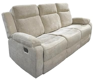 SWEET SOFA® Sofá Reimon Relax Eléctrico 3 Plazas | Tapizado Reclinable con Mando | Asiento Central Fijo | 204x102x90 cm | Diseño Moderno y Cómodo, Color Beige