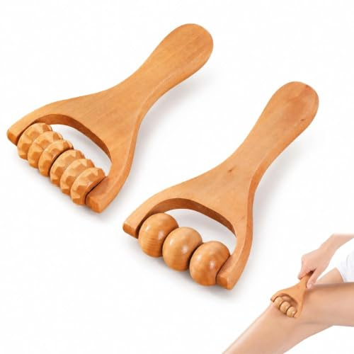 2 PCs Wooden Hand Roller Massager, Roller Muscle Release, Self Massage Waist Thigh, Leg, Hands Full Body Massage Tools