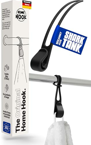 Home Hook Geschirrtuchhalter Küche (1 Stk.) - Handtuchhaken ohne Bohren & Kratzer, Türhaken zum einhängen hält bis zu 10kg, langlebiger S Haken für Tür & Schublade, Aufhänger für Handtücher in Schwarz