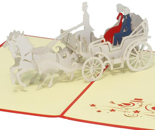 LINPOPUP®, LIN17068, Pop-Up Karte Hochzeitskarte 3D Karte Hochzeit Hochzeitseinladung Glückwunschkarte Brautpaar Hochzeitskutsche, N84