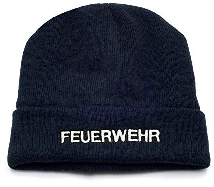 PACOTEX Premium Wintermütze Strickmütze Marineblau mit Stick Feuerwehr und 3M Thinsulate Wärmeisolation (Stickfarbe, weiß)