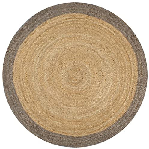 vidaXL Teppich mit Grauem Rand Handgefertigt Kurzflor Wohnzimmerteppich Juteteppich Handwebteppich Läufer Schlafzimmer Flur Geflochtene Jute 120cm
