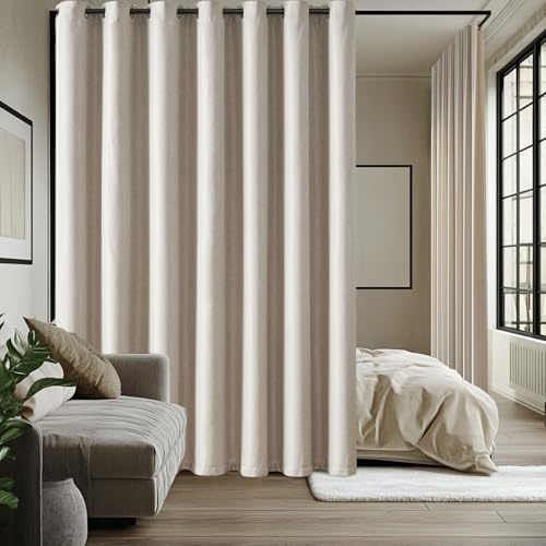jinchan Linen Textured Curtain Blackout Patio Door Curtain 96 Inch Long Room Divider Drape Extra Wide Sliding Door Curtain Panel for Living Room Darkening Bedroom Thermal Insulated, W100 x L96,1 Panel