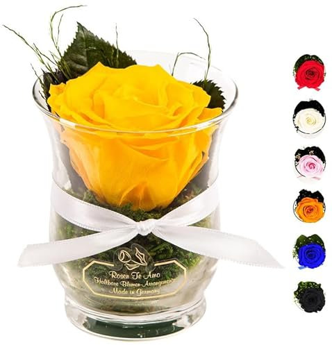 Rosen-Te-Amo |Ewige Rose im Glas, duftend, handgefertigt, gelb|Echte ewige Rose in Geschenkbox |Geschenk für Frauen, Mama|Konservierte Rose zum Weihnachten, Valentinstag, Muttertag, DekoGeschenk