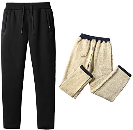 Jamron Herr Vinter Sherpa Fleece Mjukisbyxor Löparbyxor Joggingbyxor med 2 Fickor med Dragkedja Öppen Botten Svart 5XL