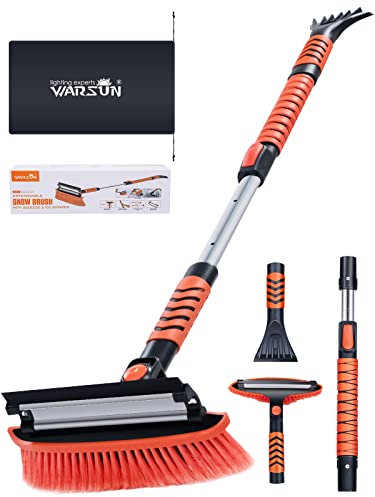WARSUN Eiskratzer Auto mit Besen 3in1 Schneebesen 270° Schwenkbar Dehnbar Abnehmbar Komfort Soft-Griff rutschfest Teleskopstange Länge 86-106CM 04674 Orange