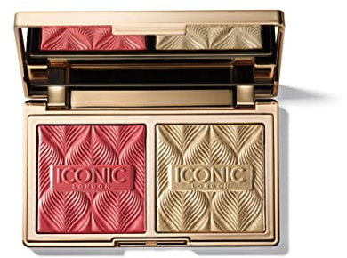 ICONIC London Silk Glow Duo | Hybrid Gel-Powder Blush & Highlighter Compact | For Radiant & Glowing Skin | 100% Vegan & Cruelty Free | Coral Glow